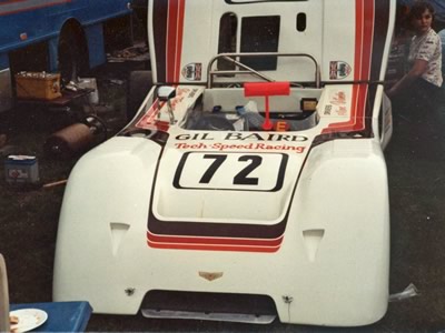 Gil Baird's Tech-Speed Racing Chevron B19 in the Oulton Park paddock in June 1983. Copyright Peter Howarth 2011. Used with permission.